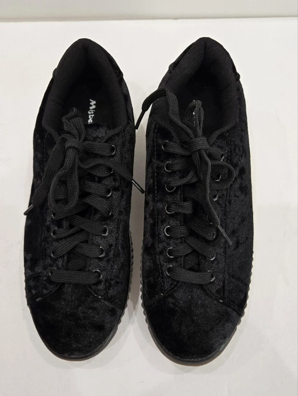 Misbehave Black Velvet Lace Up Casual Creeper Sneaker Platform Shoes Size 9